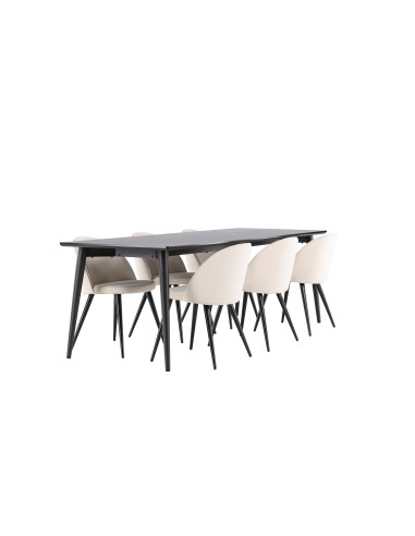 Matgrupp Ellis med Velvet matstolar, 230 × 85 cm