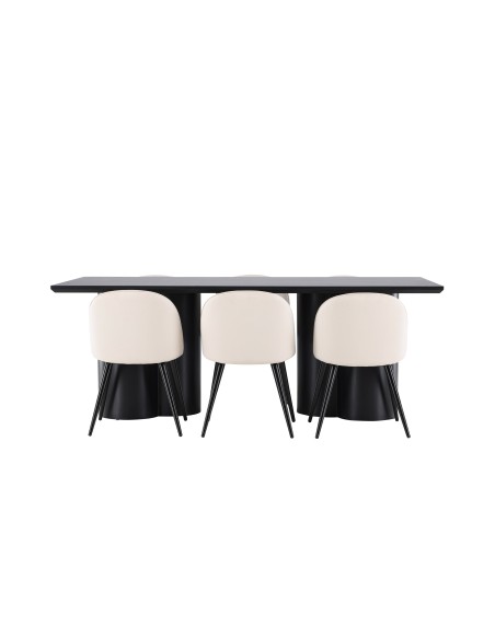 Matgrupp Olivia med Velvet matstolar, 210 × 100 cm