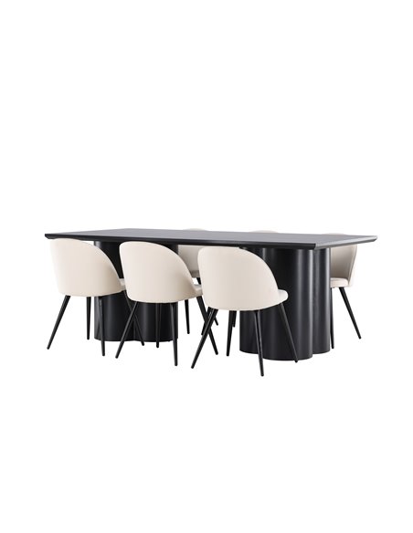 Matgrupp Olivia med Velvet matstolar, 210 × 100 cm