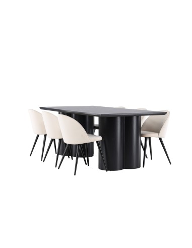 Matgrupp Olivia med Velvet matstolar, 210 × 100 cm