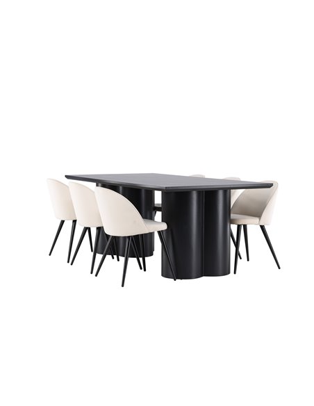 Matgrupp Olivia med Velvet matstolar, 210 × 100 cm
