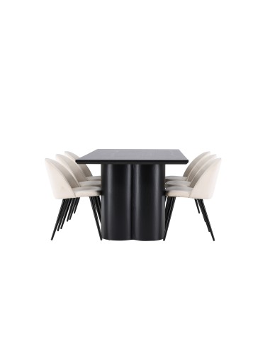 Matgrupp Olivia med Velvet matstolar, 210 × 100 cm