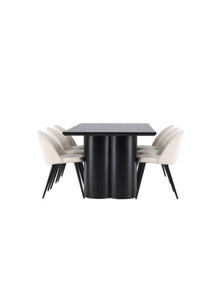 Matgrupp Olivia med Velvet matstolar, 210 × 100 cm