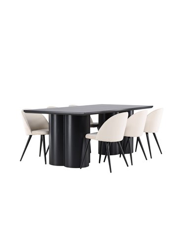 Matgrupp Olivia med Velvet matstolar, 210 × 100 cm