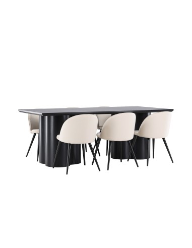 Matgrupp Olivia med Velvet matstolar, 210 × 100 cm