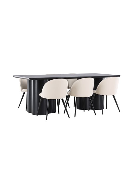 Matgrupp Olivia med Velvet matstolar, 210 × 100 cm