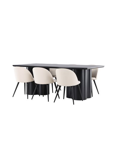 Matgrupp Olivia med Velvet matstolar, 210 × 100 cm
