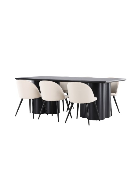 Matgrupp Olivia med Velvet matstolar, 210 × 100 cm