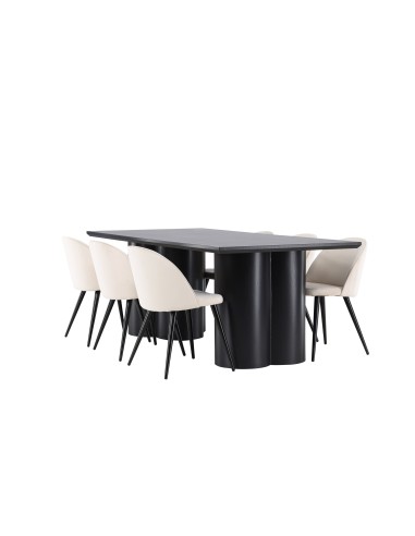 Matgrupp Olivia med Velvet matstolar, 210 × 100 cm