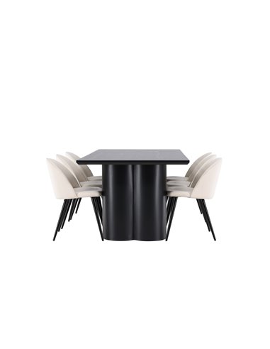Matgrupp Olivia med Velvet matstolar, 210 × 100 cm
