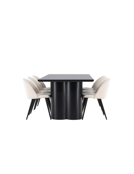Matgrupp Olivia med Velvet matstolar, 210 × 100 cm
