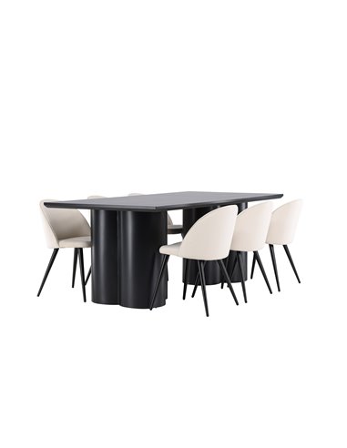 Matgrupp Olivia med Velvet matstolar, 210 × 100 cm