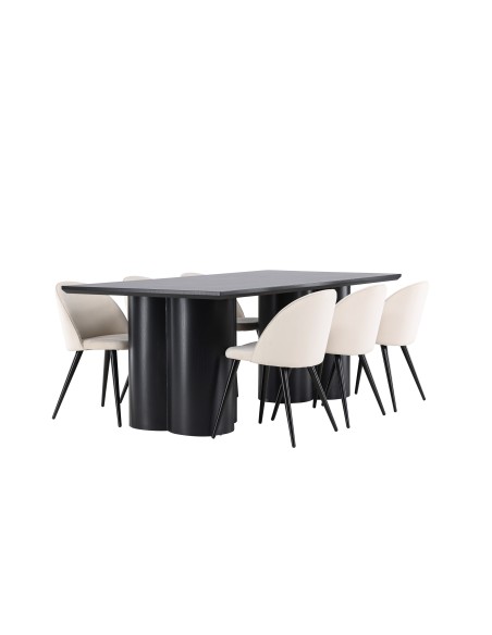 Matgrupp Olivia med Velvet matstolar, 210 × 100 cm