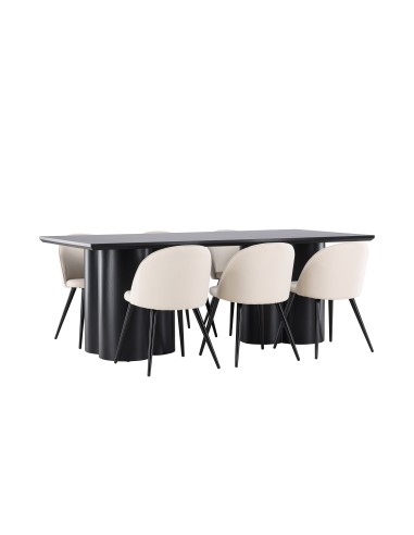 Matgrupp Olivia med Velvet matstolar, 210 × 100 cm