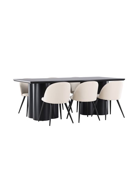 Matgrupp Olivia med Velvet matstolar, 210 × 100 cm