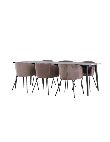 Matgrupp Ellis med Berit matstolar, 230 × 85 cm