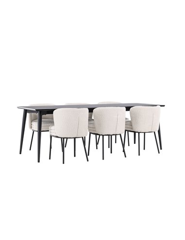 Matgrupp Ellis med Agnes matstolar, 230 × 85 cm