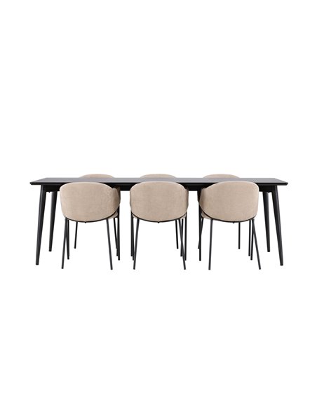 Matgrupp Ellis med Evelina matstolar, 230 × 85 cm