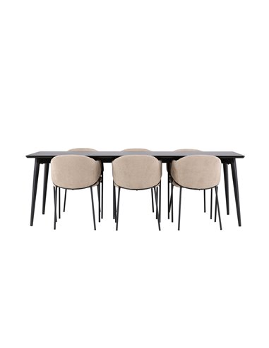 Matgrupp Ellis med Evelina matstolar, 230 × 85 cm