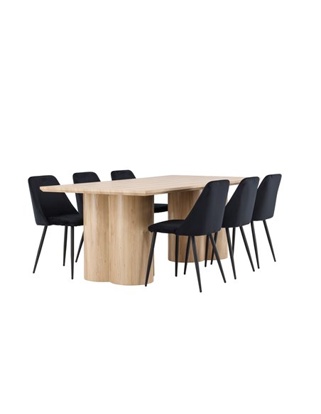 Matgrupp Olivia med Night matstolar, 210 × 100 cm