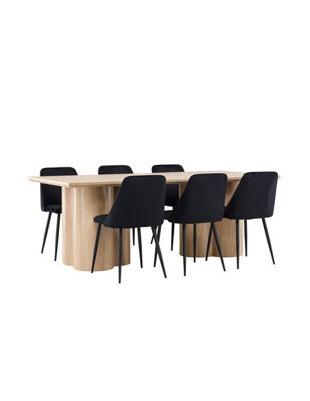 Matgrupp Olivia med Night matstolar, 210 × 100 cm