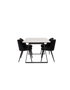 Matgrupp Estelle med Velvet matstolar, 140 × 90 cm