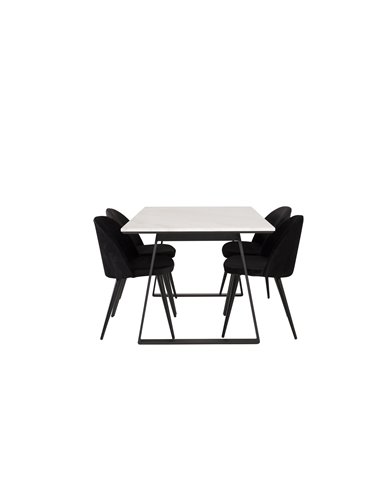 Matgrupp Estelle med Velvet matstolar, 140 × 90 cm