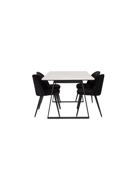 Matgrupp Estelle med Velvet matstolar, 140 × 90 cm