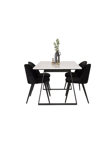 Matgrupp Estelle med Velvet matstolar, 140 × 90 cm