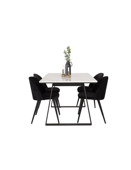 Matgrupp Estelle med Velvet matstolar, 140 × 90 cm