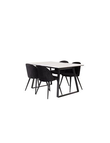Matgrupp Estelle med Velvet matstolar, 140 × 90 cm