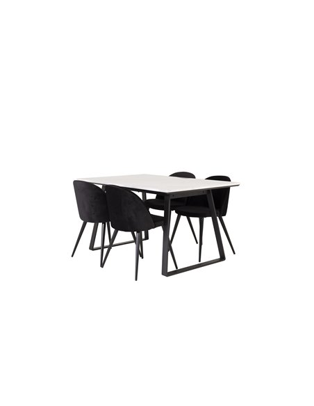 Matgrupp Estelle med Velvet matstolar, 140 × 90 cm