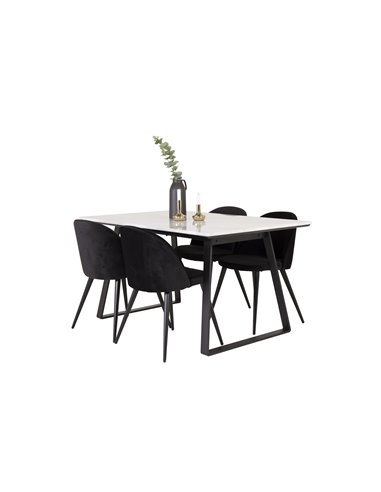 Matgrupp Estelle med Velvet matstolar, 140 × 90 cm