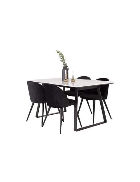 Matgrupp Estelle med Velvet matstolar, 140 × 90 cm