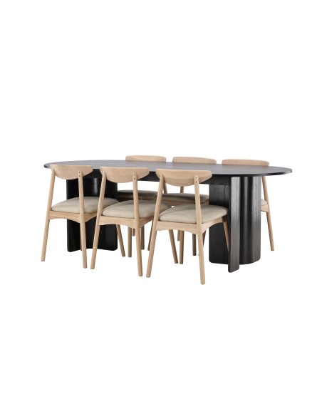 Matgrupp Tyresö med Ven matstolar, 220 × 100 cm