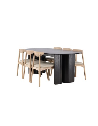 Matgrupp Tyresö med Ven matstolar, 220 × 100 cm