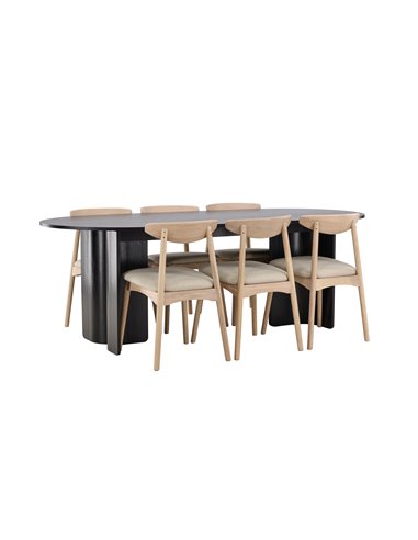 Matgrupp Tyresö med Ven matstolar, 220 × 100 cm
