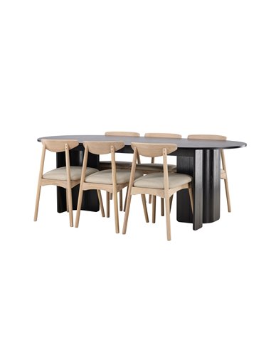 Matgrupp Tyresö med Ven matstolar, 220 × 100 cm