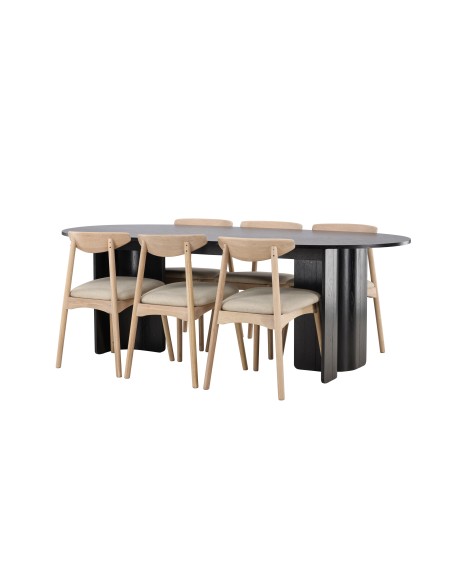 Matgrupp Tyresö med Ven matstolar, 220 × 100 cm