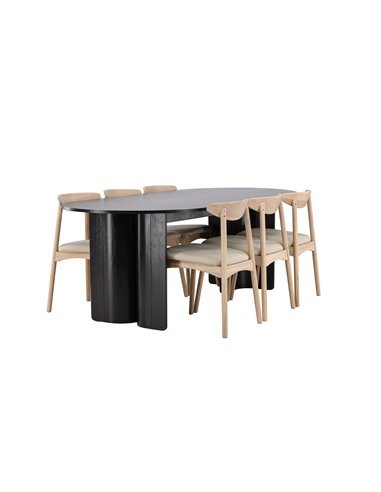 Matgrupp Tyresö med Ven matstolar, 220 × 100 cm