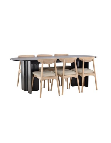 Matgrupp Tyresö med Ven matstolar, 220 × 100 cm