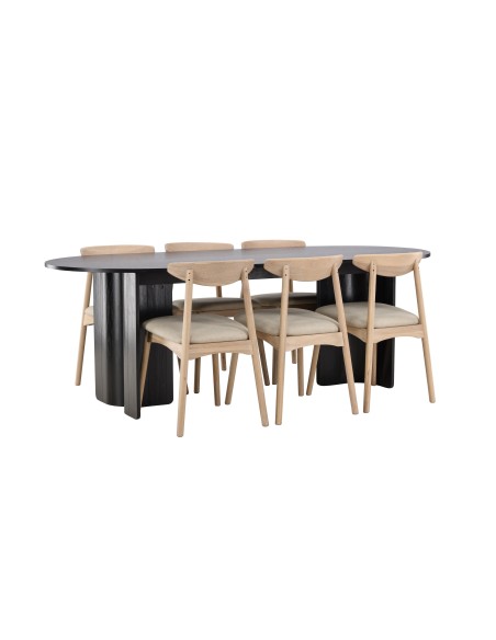 Matgrupp Tyresö med Ven matstolar, 220 × 100 cm