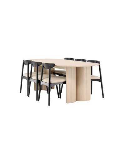 Matgrupp Tyresö med Ven matstolar, 220 × 100 cm