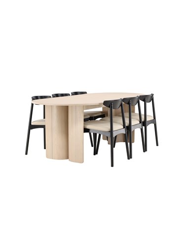 Matgrupp Tyresö med Ven matstolar, 220 × 100 cm