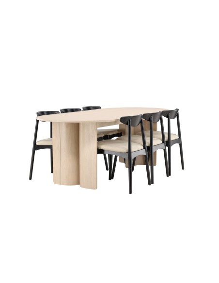 Matgrupp Tyresö med Ven matstolar, 220 × 100 cm