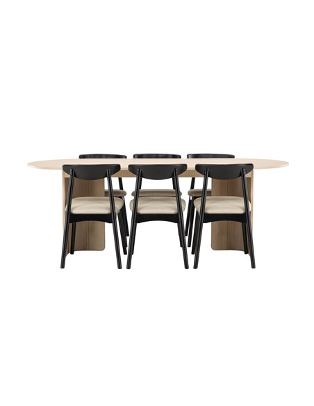 Matgrupp Tyresö med Ven matstolar, 220 × 100 cm