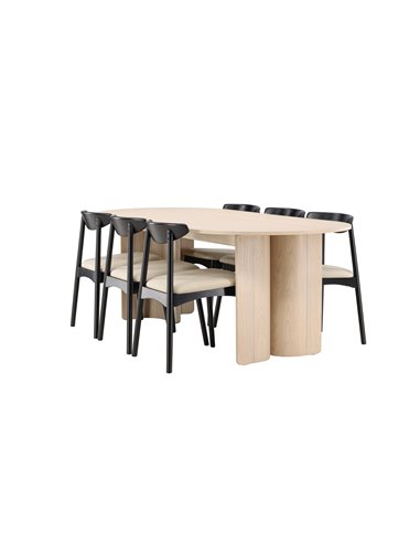 Matgrupp Tyresö med Ven matstolar, 220 × 100 cm
