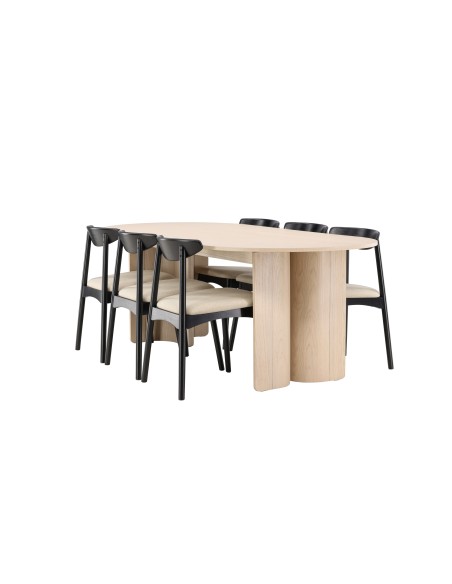 Matgrupp Tyresö med Ven matstolar, 220 × 100 cm