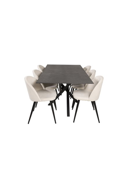 Matgrupp Piazza med Velvet matstolar, 180 × 90 cm