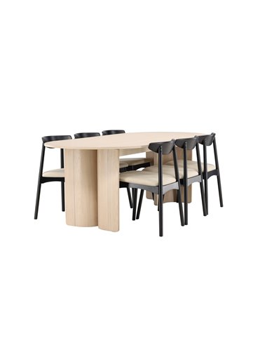 Matgrupp Tyresö med Ven matstolar, 220 × 100 cm